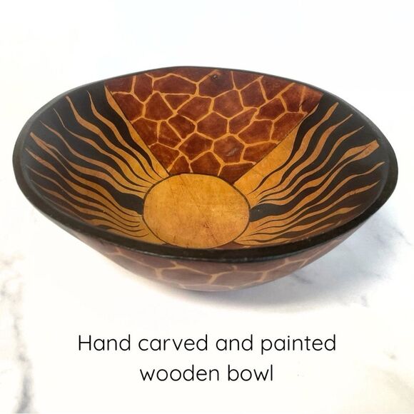 Hand Carved Wooden Bowl with Sunburst Design - Picture 1 of 10